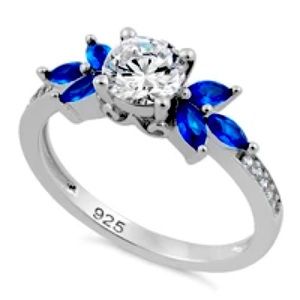Flower Leaves Blue Spinel Clear CZ Ring